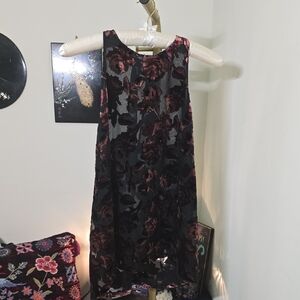 BB Dakota Black and Rose Burnout Velvet Sheer Halter Top
